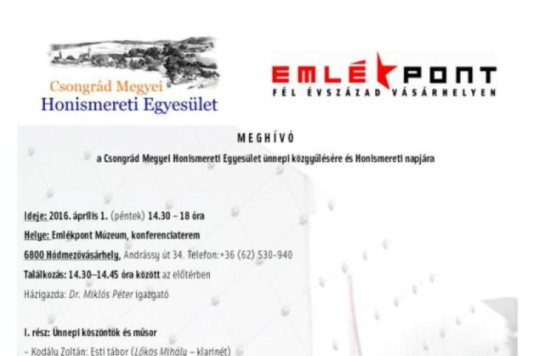 Konferenciával ünnepli Vásárhelyen negyedszázados fennállását a Csongrád Megyei Honismereti Egyesület