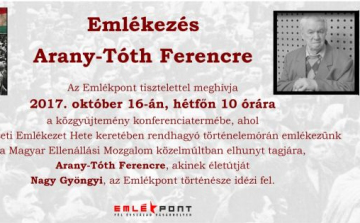 Megemlékeznek Arany-Tóth Ferencről az Emlékpontban