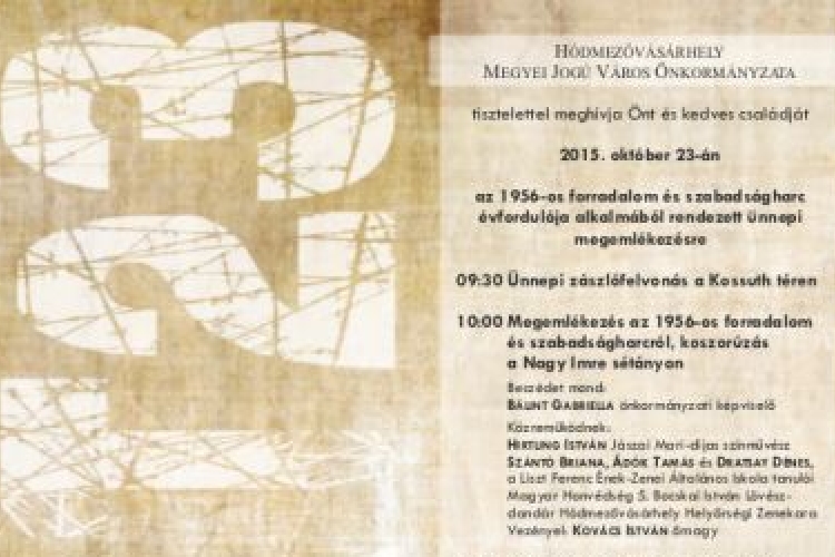 Az 1956-os forradalom és szabadságharc ünnepi megemlékezés programja október 23-án